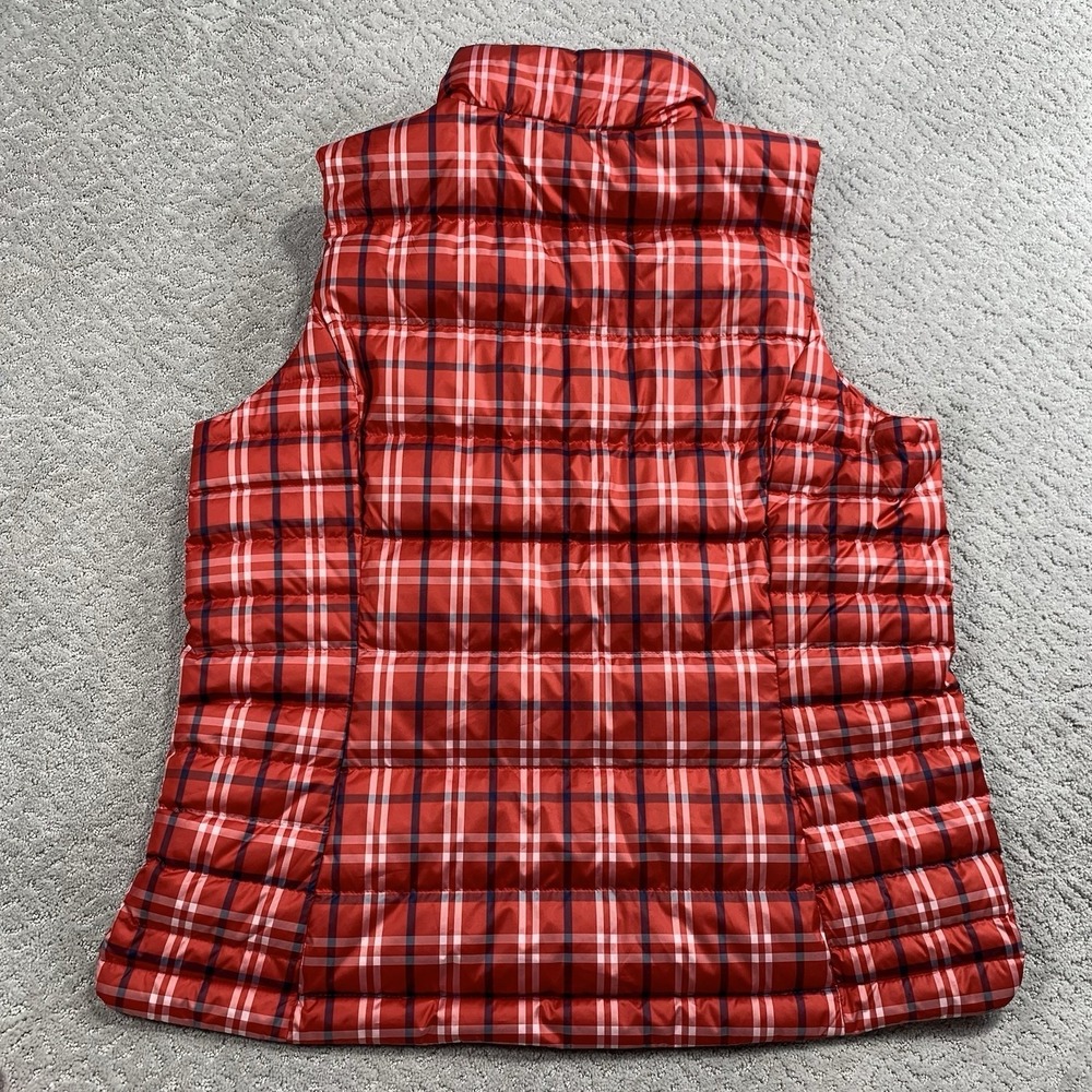 Lands End Womens Down Puffer Vest Large Red Plaid Quilted Zip Up Snap Pockets - Picture 5 of 10
